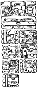 A sketch of stela C from Quirigua, which gives the date of creation as 13.0.0.0.0