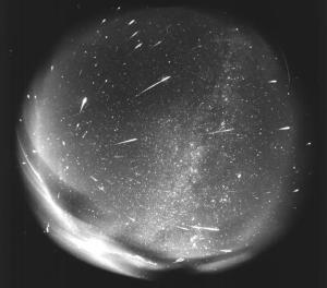 A long-exposure photo of a meteor shower. Credit: Juraj Tóth