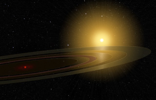 Artist's rendition of the suspected ringed planet. Credit: Michael Osadciw/University of Rochester.