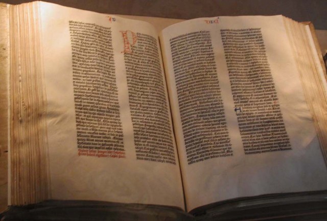 A Gutenberg Bible. Probably not the most practical version for reading. Credit: Mark Pellegrini.