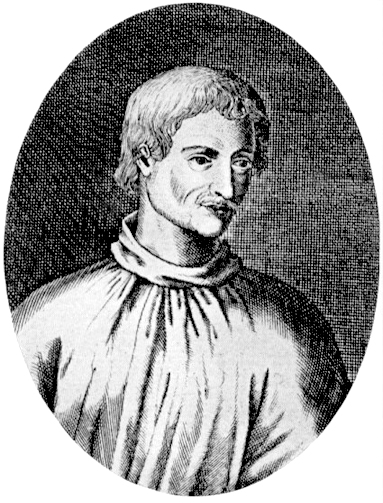 The earliest surviving depiction of Giordano Bruno, believed to be based on a contemporary portrait.